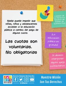 Flyer promocional de la campaña "Las cuotas son voluntarias, no obligatorias".