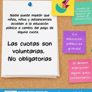 Flyer promocional de la campaña "Las cuotas son voluntarias, no obligatorias".